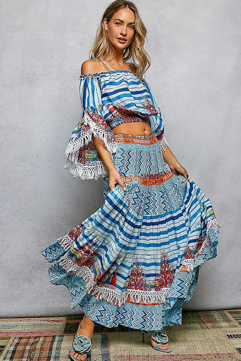Coral days smocked waist skirt