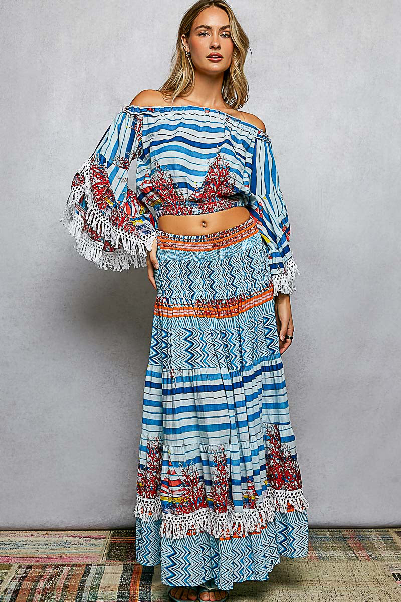 Coral days fringe crop top