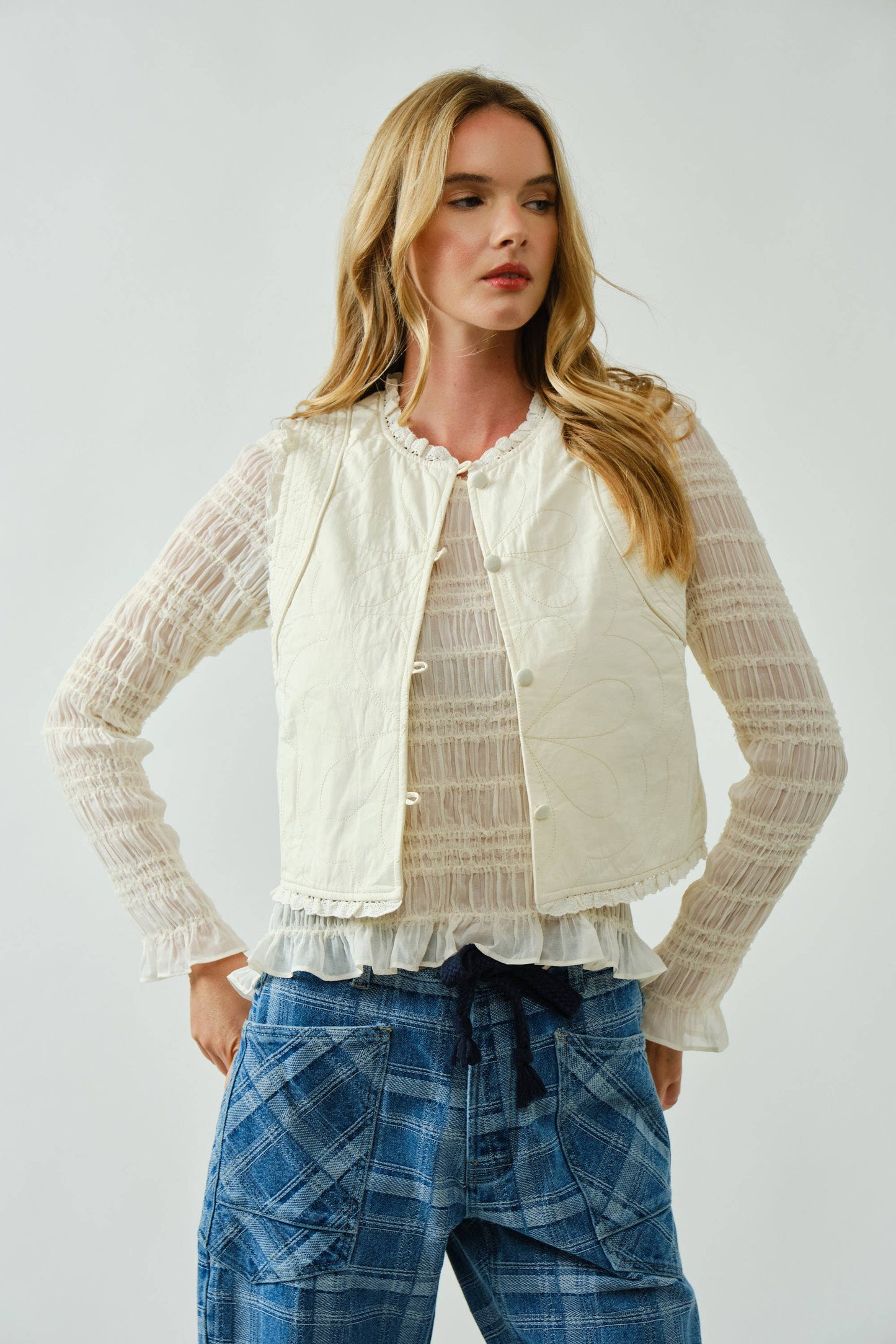 LOVELY COTTON QUILTED RUFFLE VEST