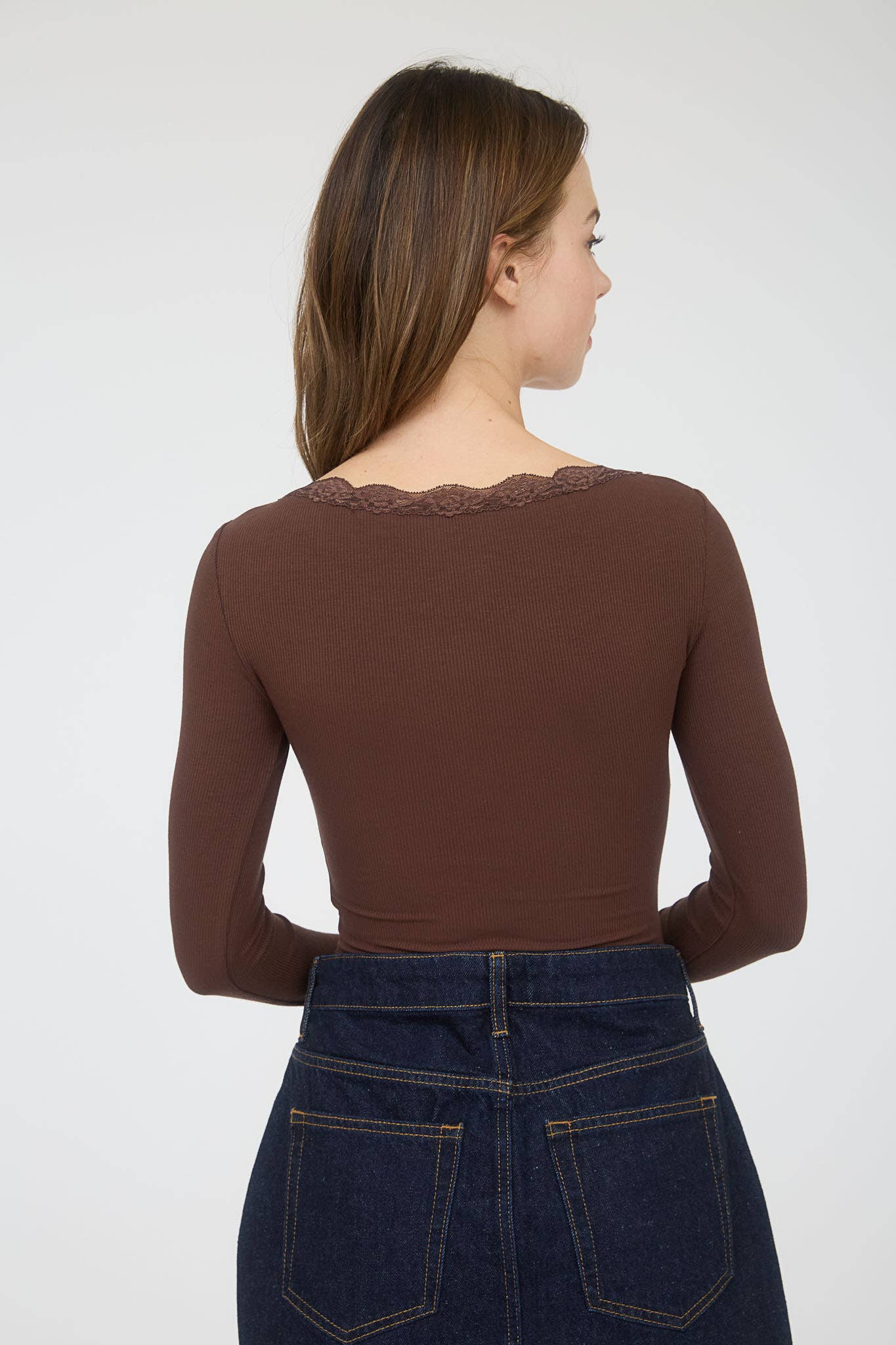 Simple girl lace trim knit top