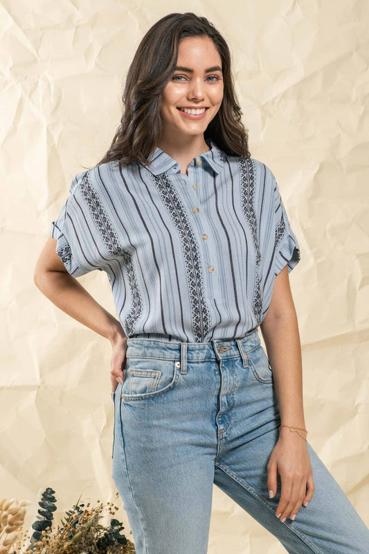 Printed Relaxed button down top