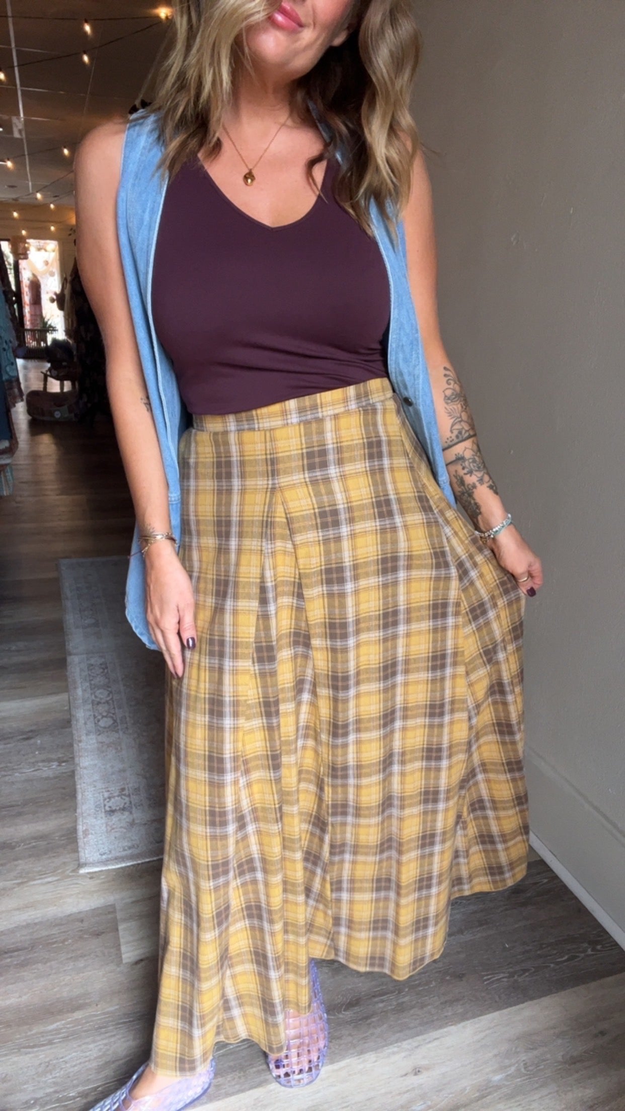 Laurel Plaid midi skirt