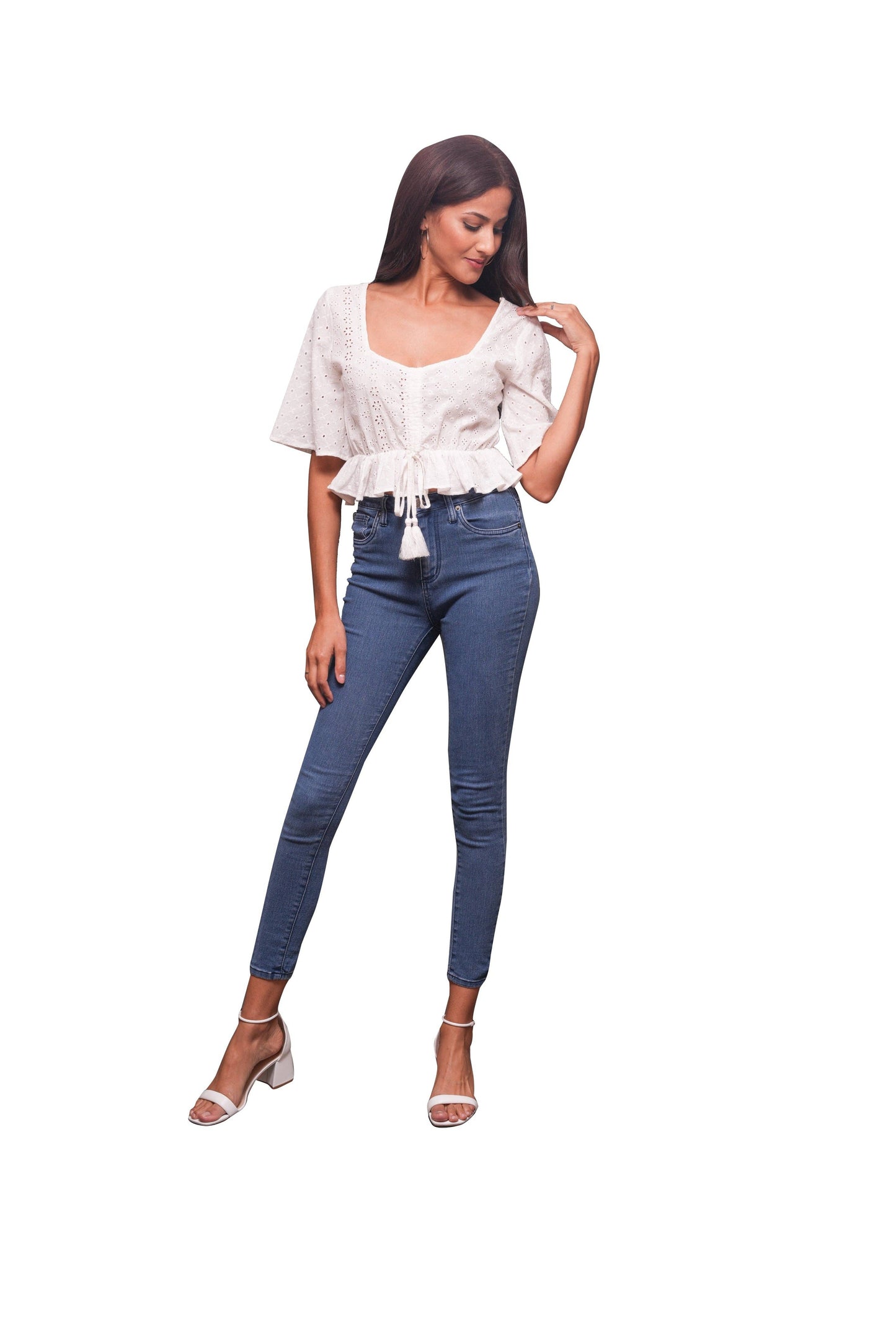Handcrafted Cropped Embroidered Schiffli Summer Top