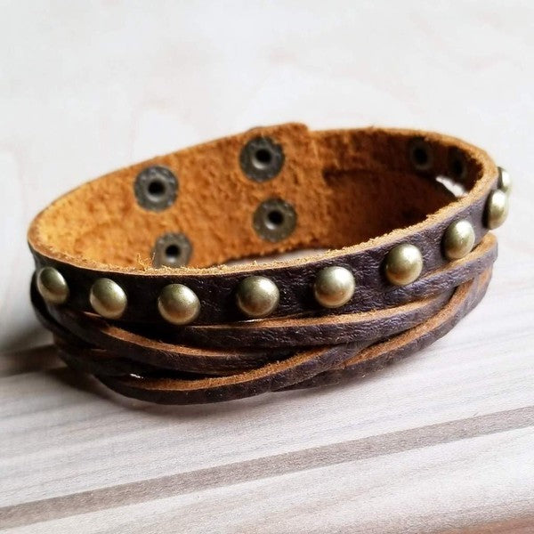 ONLINE EXCLUSIVE Multi-Strand Leather Cuff with Antique Gold Studs