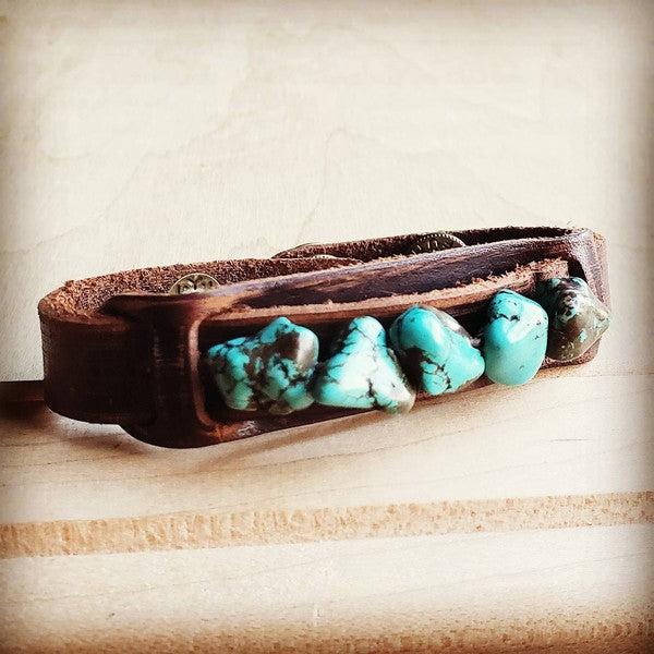 ONLINE EXCLUSIVE Leather Narrow Cuff With Blue Turquoise Chunks