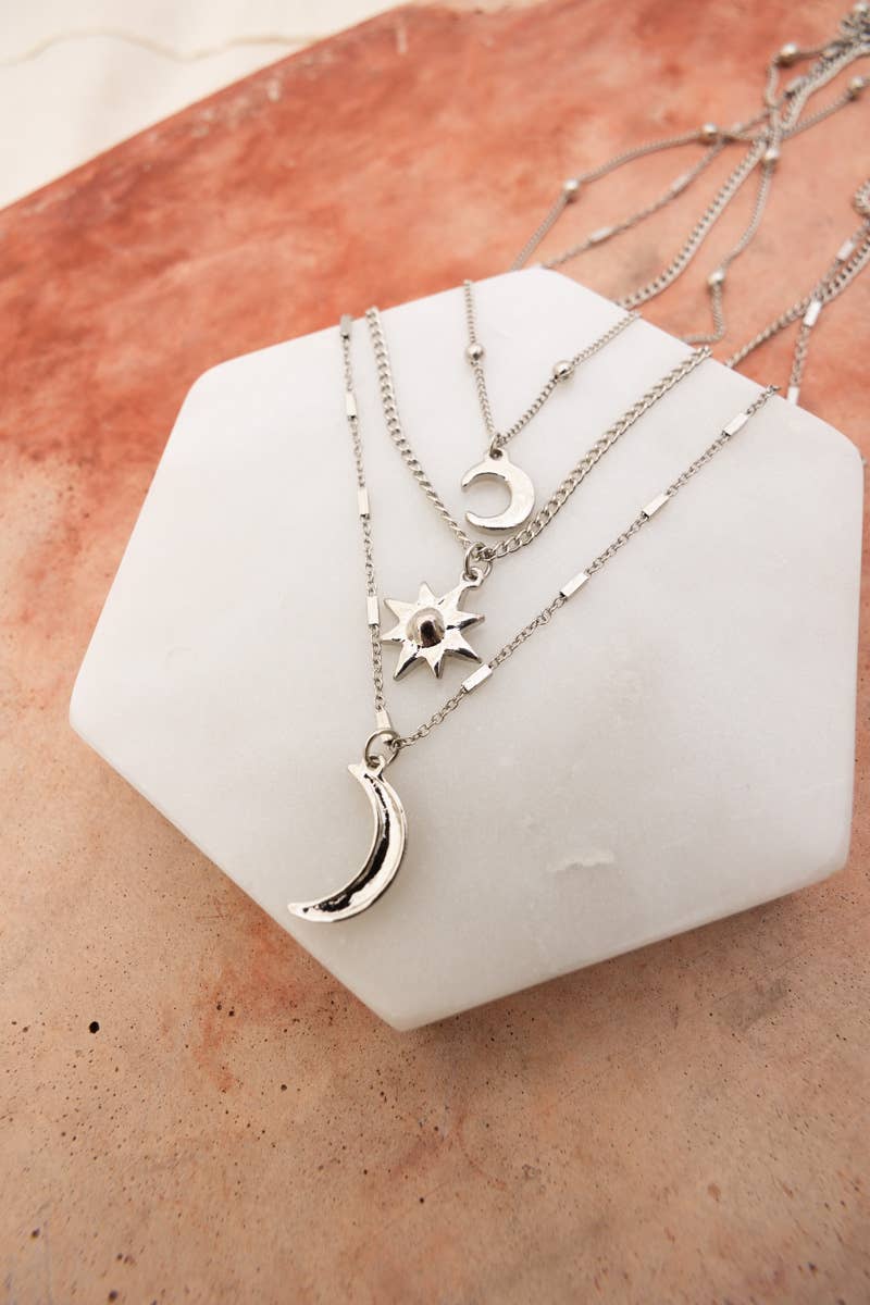 πβ Celestial Layered Necklace - Moon and Star Charms πβ¨
