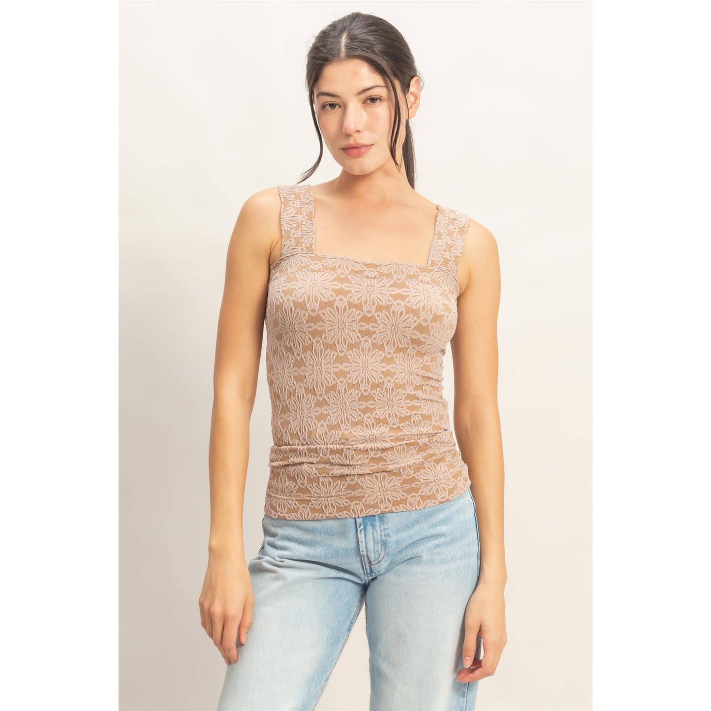 Floral Jacquard Square Neck Top