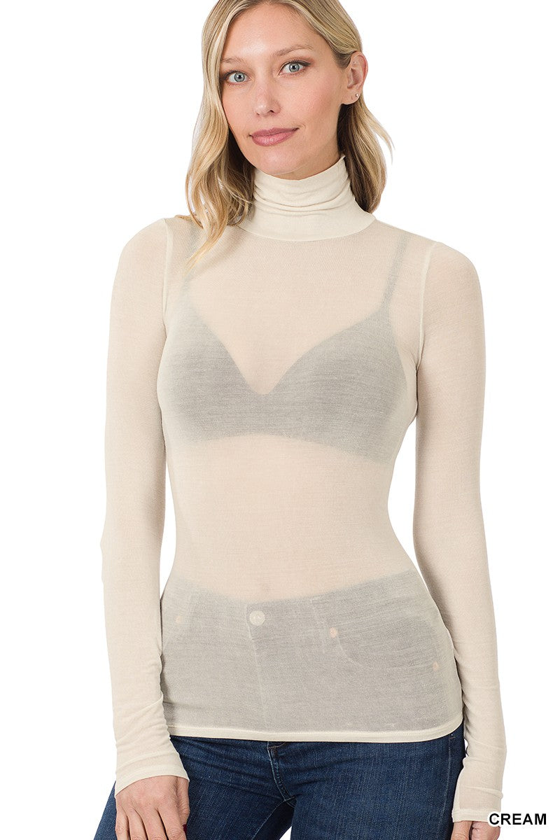TENCEL SEE-THRU TURTLENECK TOP