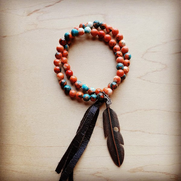 ONLINE EXCLUSIVE Multi Double Jade Bracelet w/ Feather and Tassel
