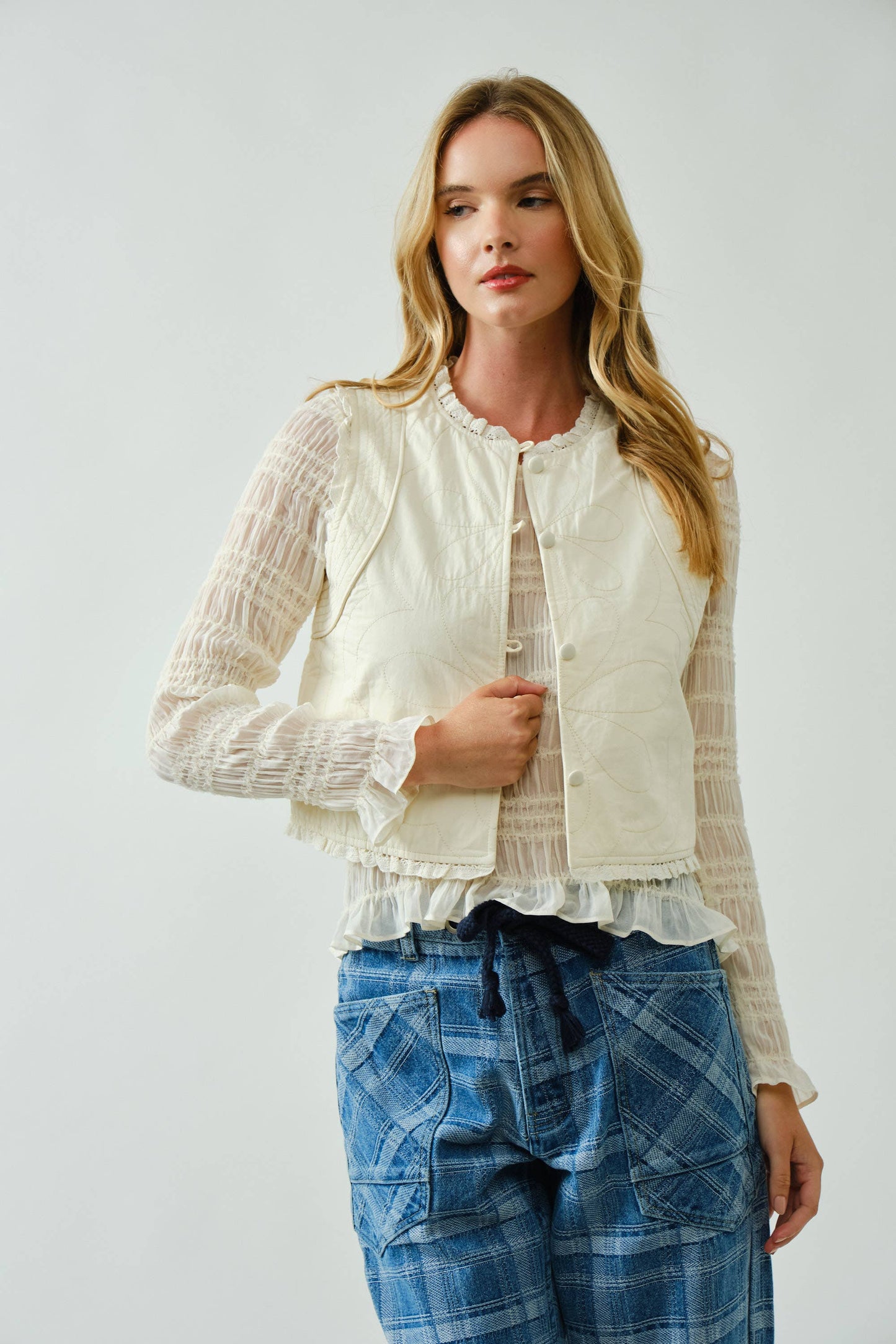 LOVELY COTTON QUILTED RUFFLE VEST