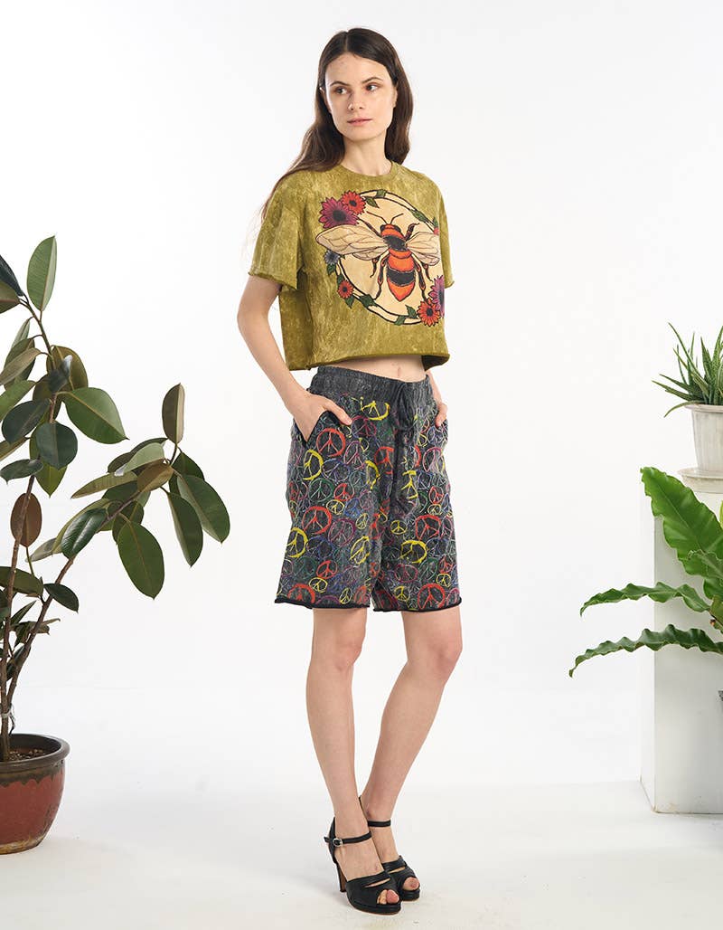 Retro print bee cotton crop top