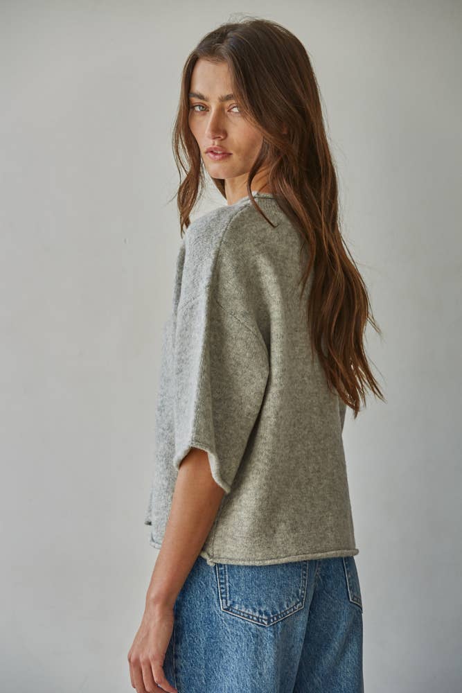 Lottie Knit Sweater Quarter Sleeve Button Up Cardigan Top