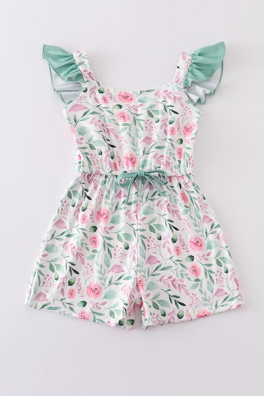 ONLINE EXCLUSIVE Green floral print girl jumpsuit