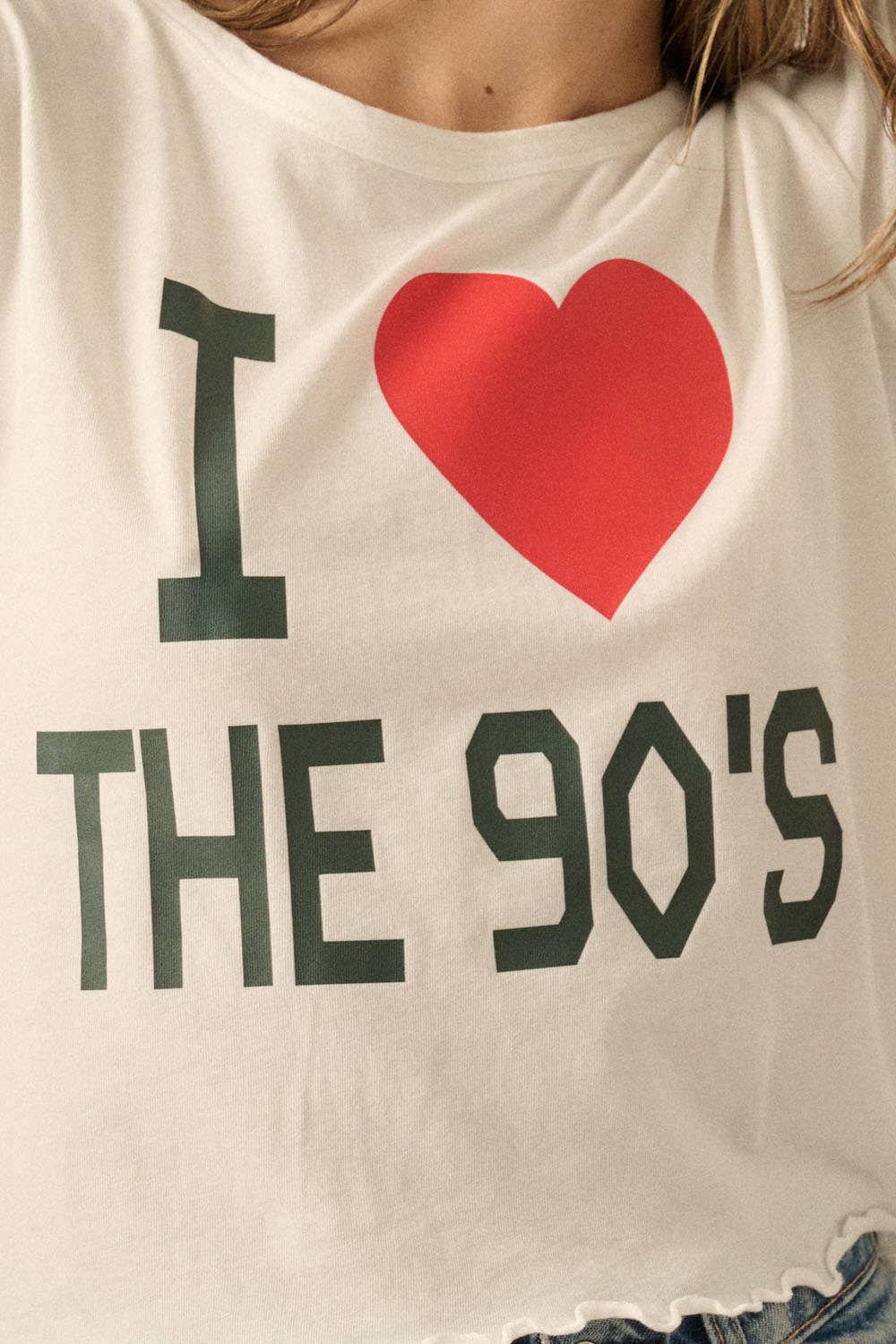 I Love The 90s Vintage-Wash Cropped Graphic Tee