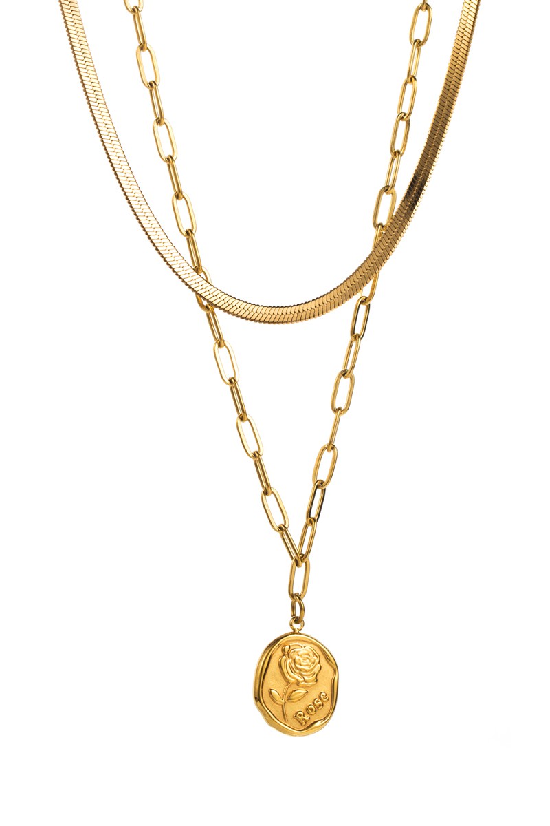 Stainless Steel Chain Geometric layered Pendant Necklace