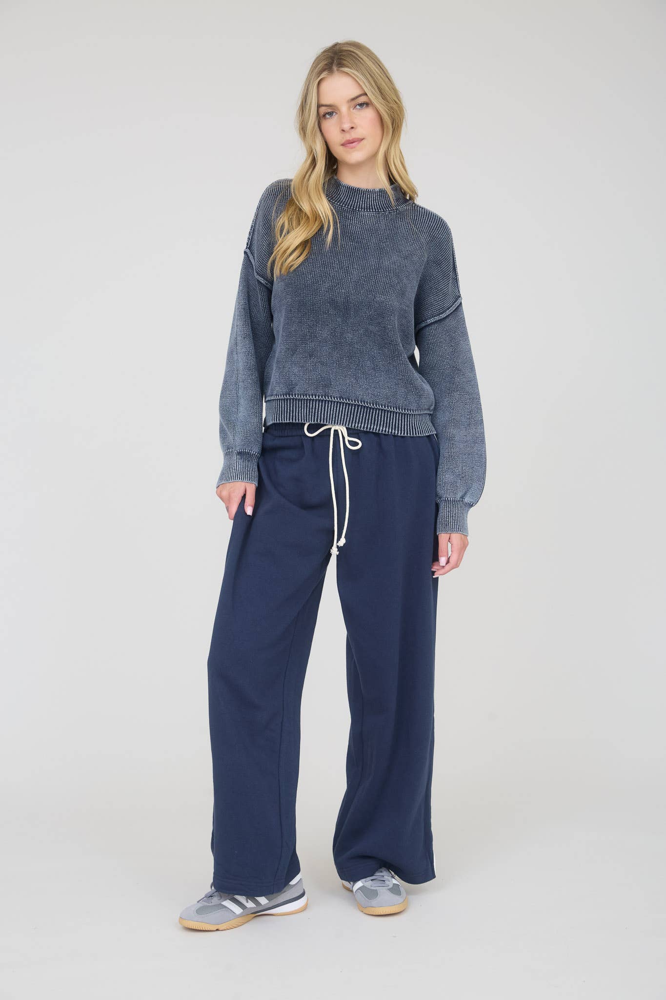 End Game mineral washed knit pullover sweater in navy