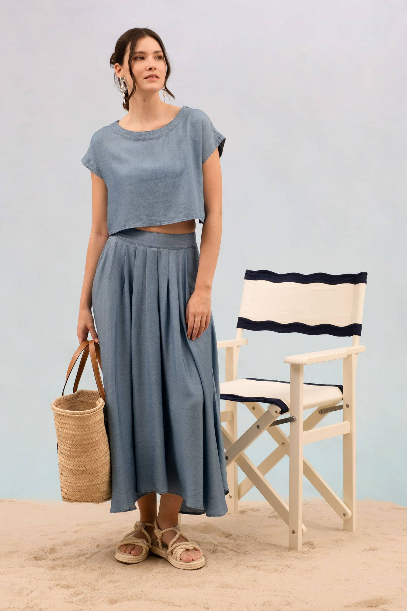 Sweet Dreams chambray pleated midi skirt