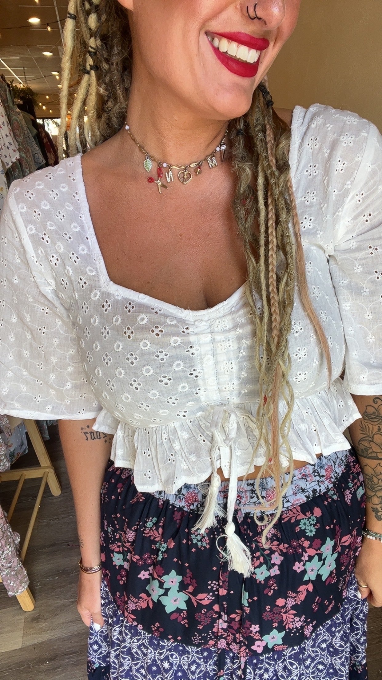 Handcrafted Cropped Embroidered Schiffli Summer Top