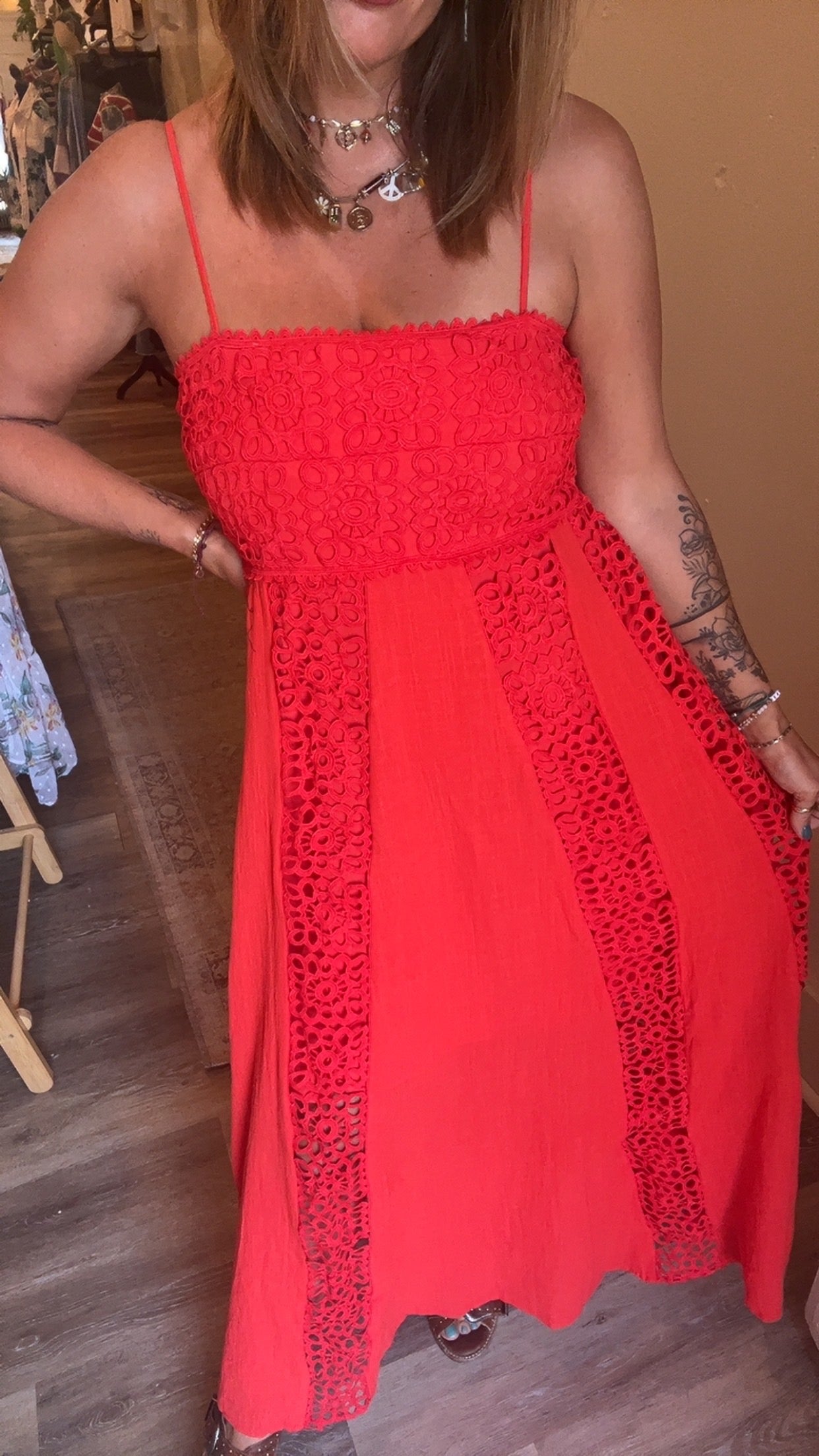 Good Feels Crochet Lace and Crepe Maxi Dress