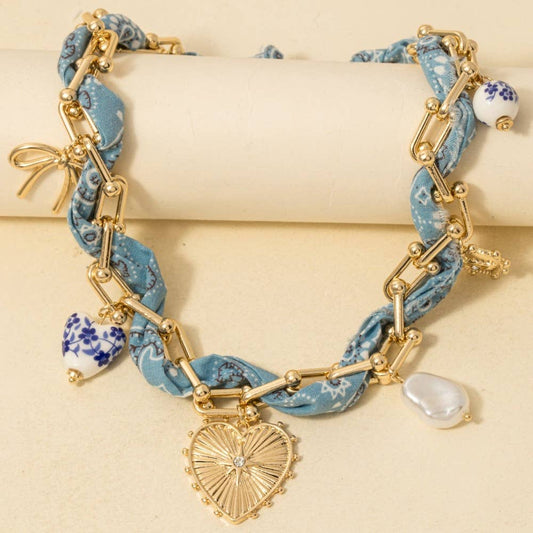 Assorted Charms Bandana And Chain Necklace