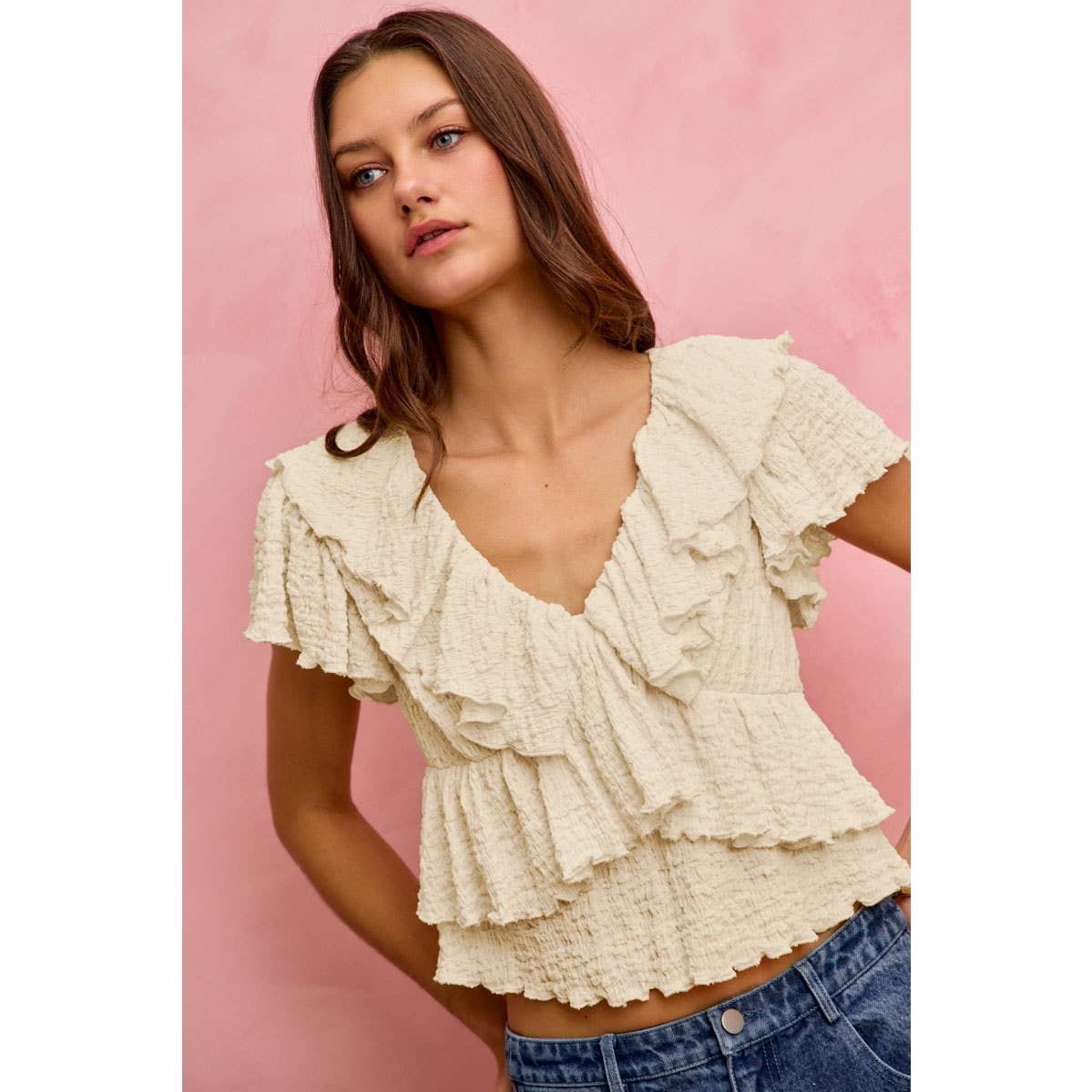 Cora Textured knit ruffle top