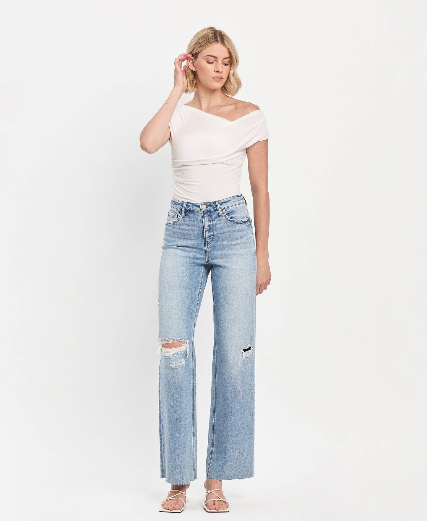 Vervet High Rise raw hem wide leg jeans