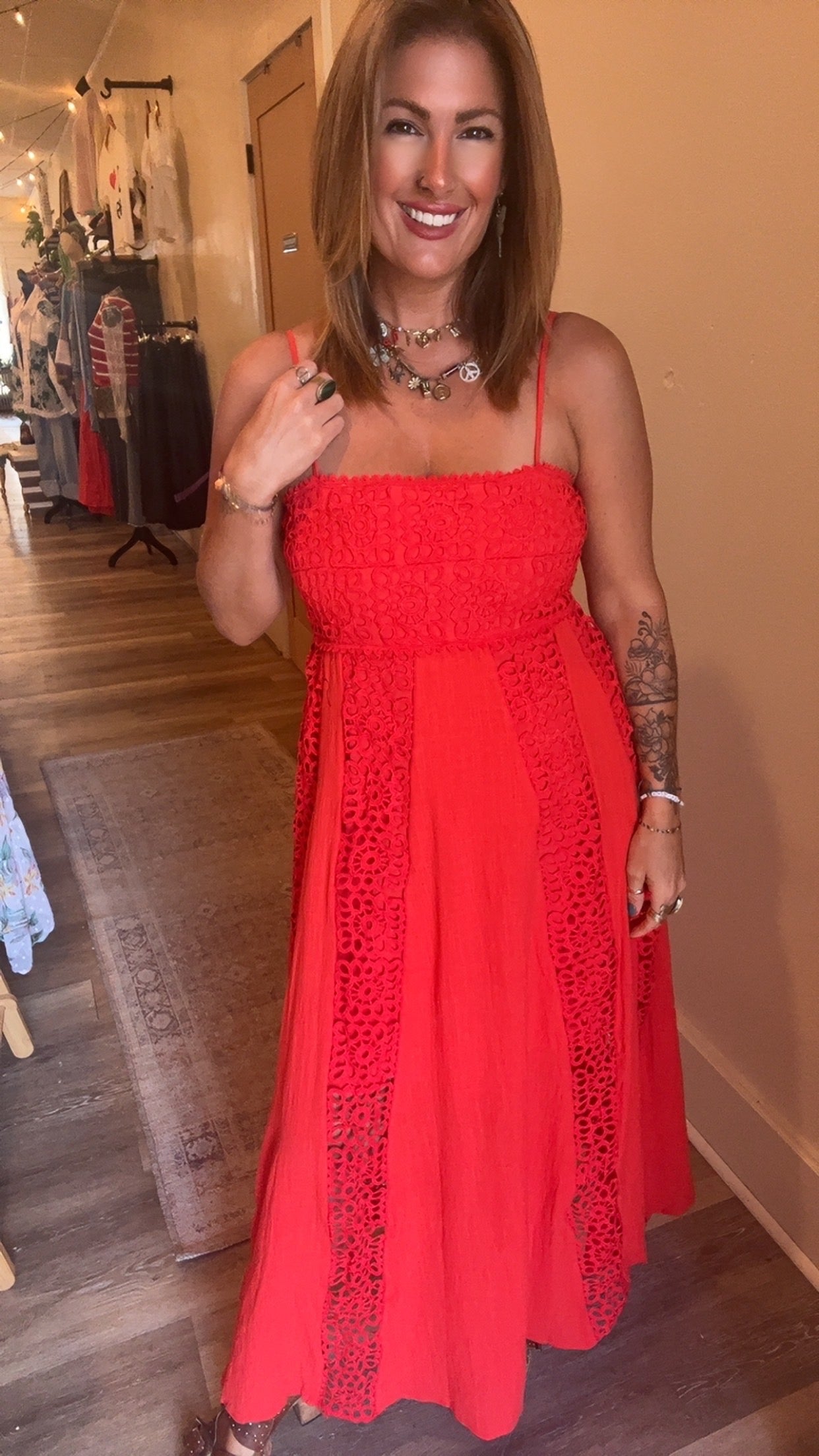 Good Feels Crochet Lace and Crepe Maxi Dress