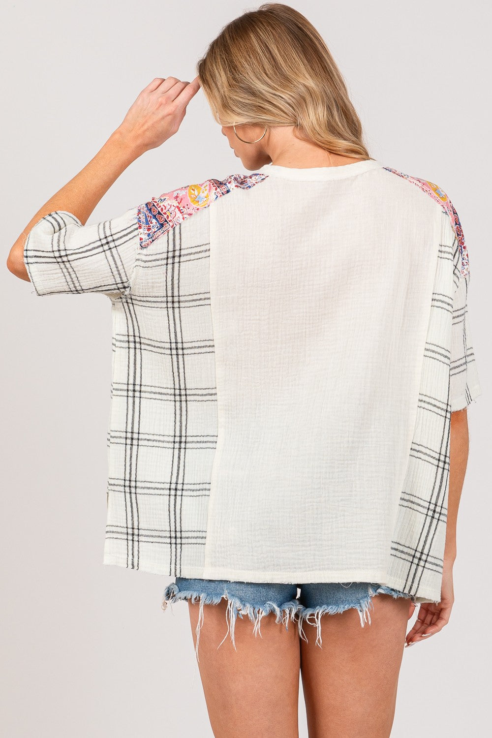 ONLINE EXCLUSIVE Plaid Half Button Gauze Top