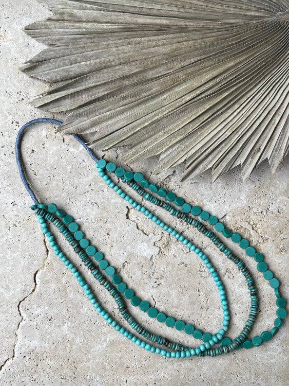 Timber Bead Necklace - Kapalua - Sea Mist