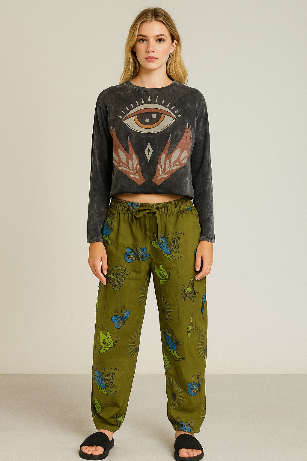 Handcrafted eye crop top 100% Cotton