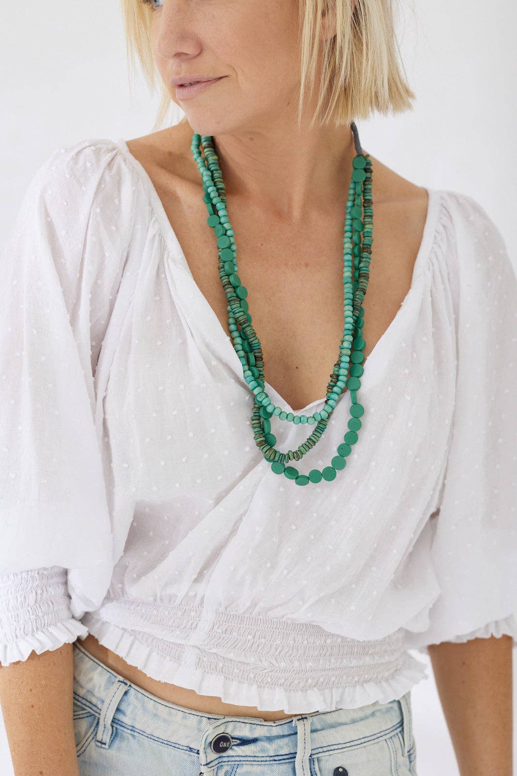 Timber Bead Necklace - Kapalua - Sea Mist