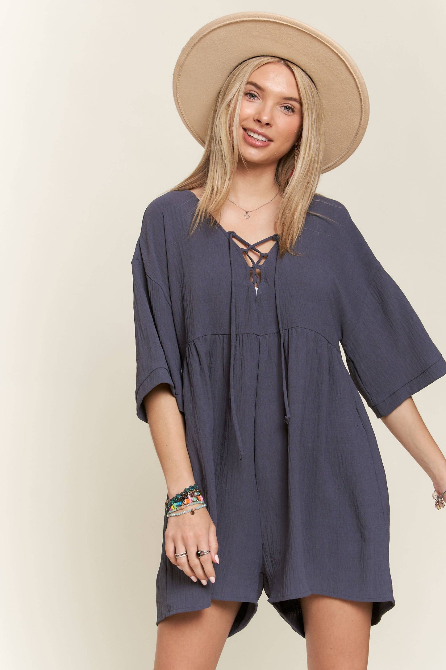 Hilary lace up front romper