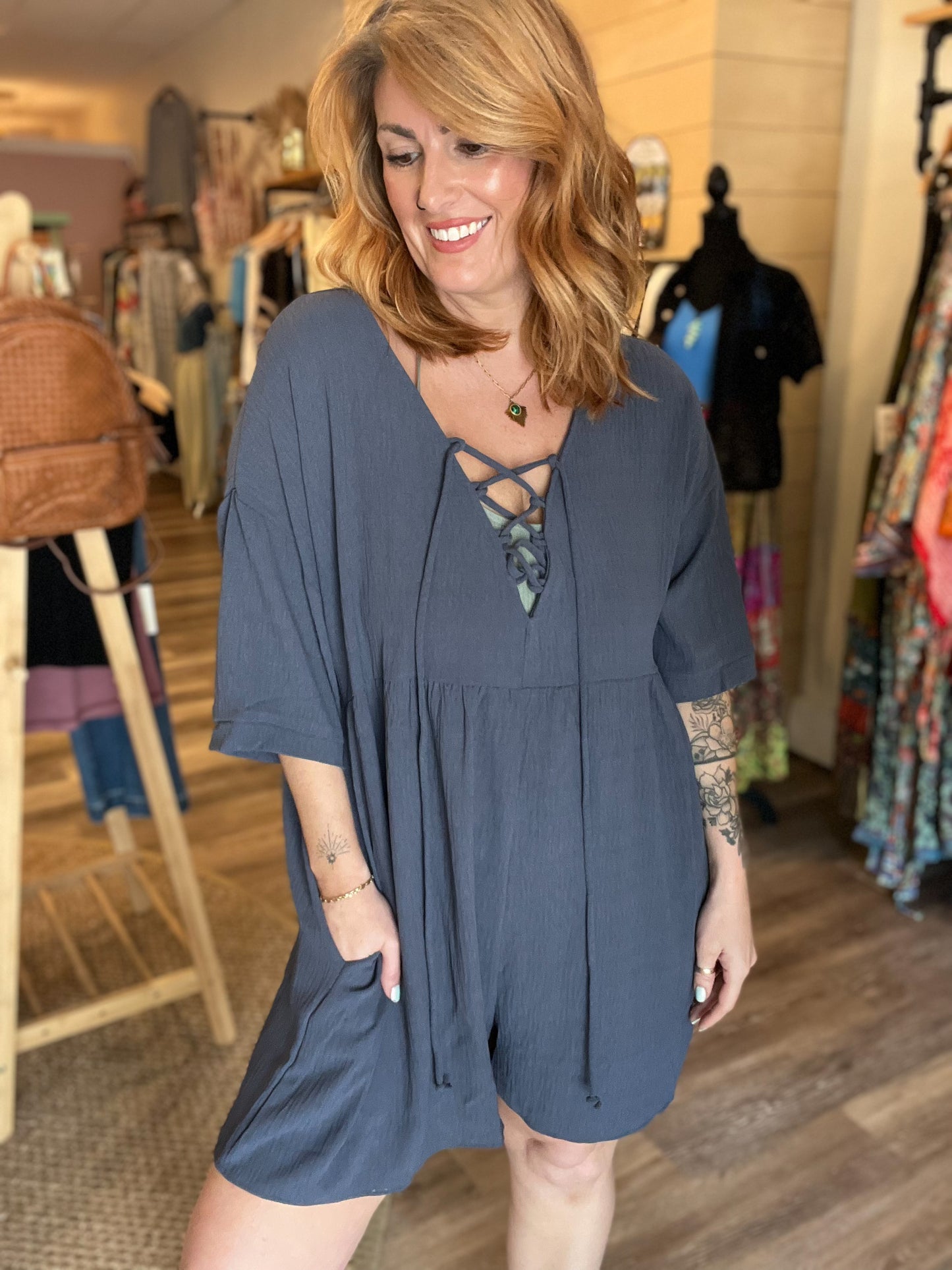 Hilary lace up front romper