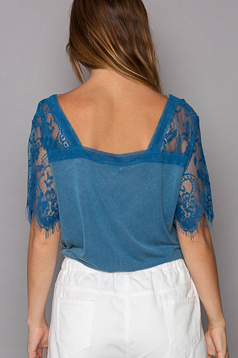 POL 1/2 lace sleeve v-neck tee