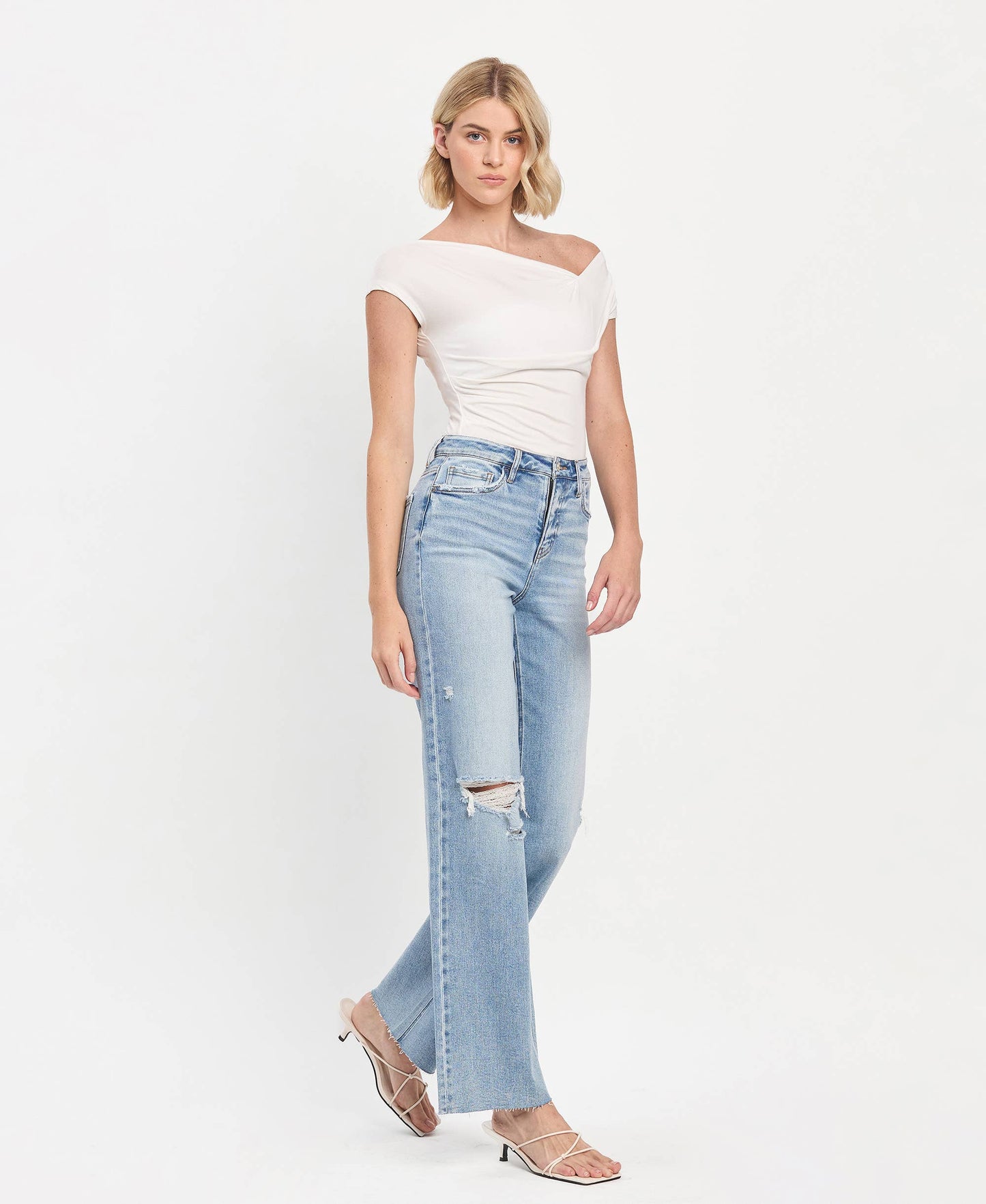 Vervet High Rise raw hem wide leg jeans