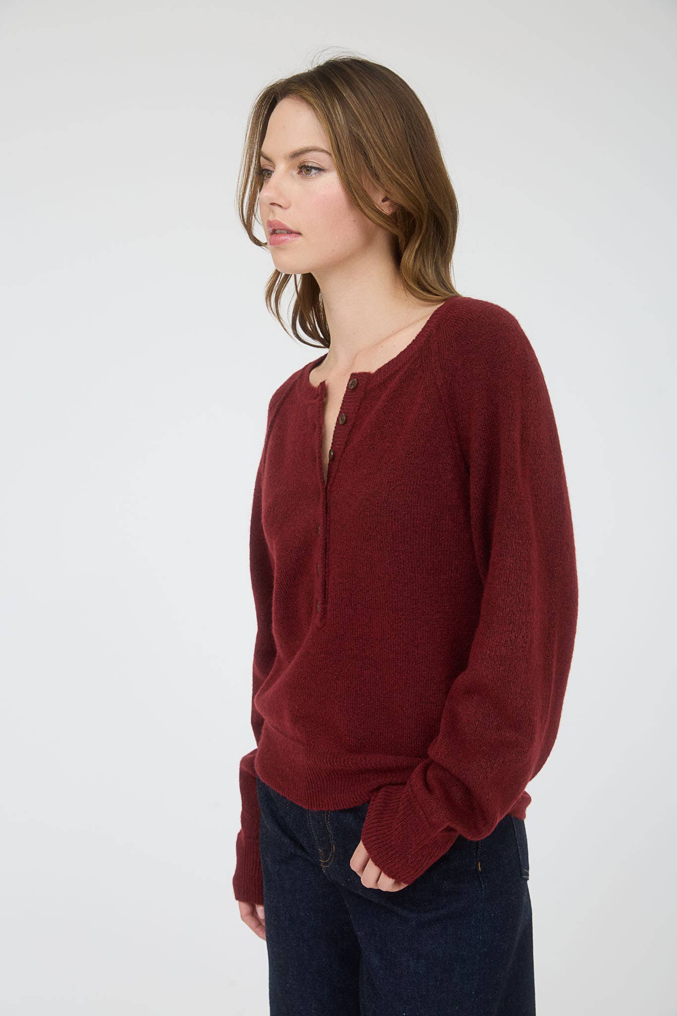 Stay a while henley knit sweater