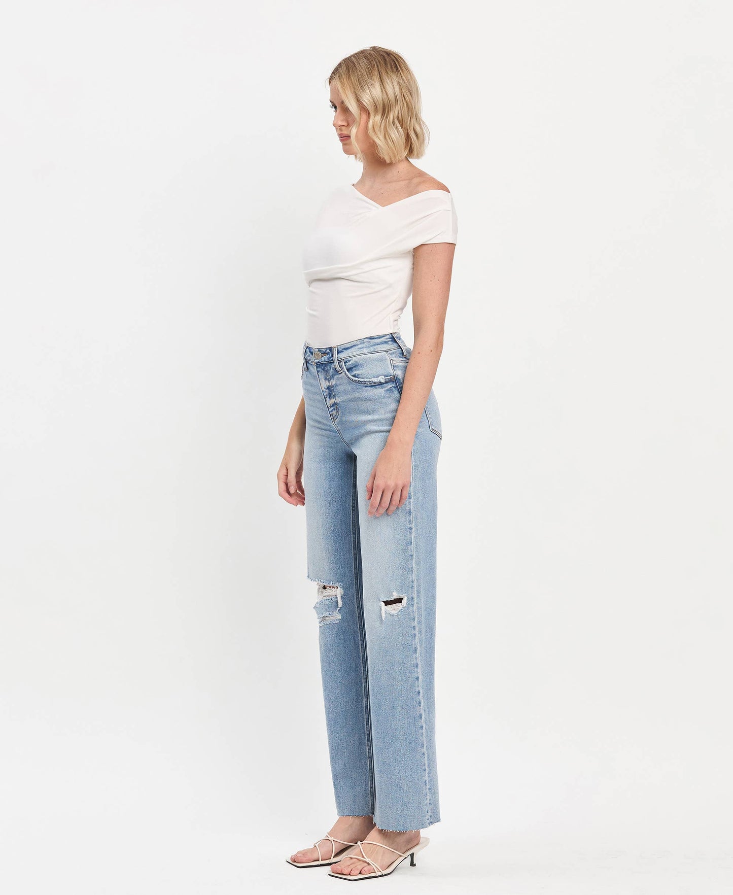 Vervet High Rise raw hem wide leg jeans