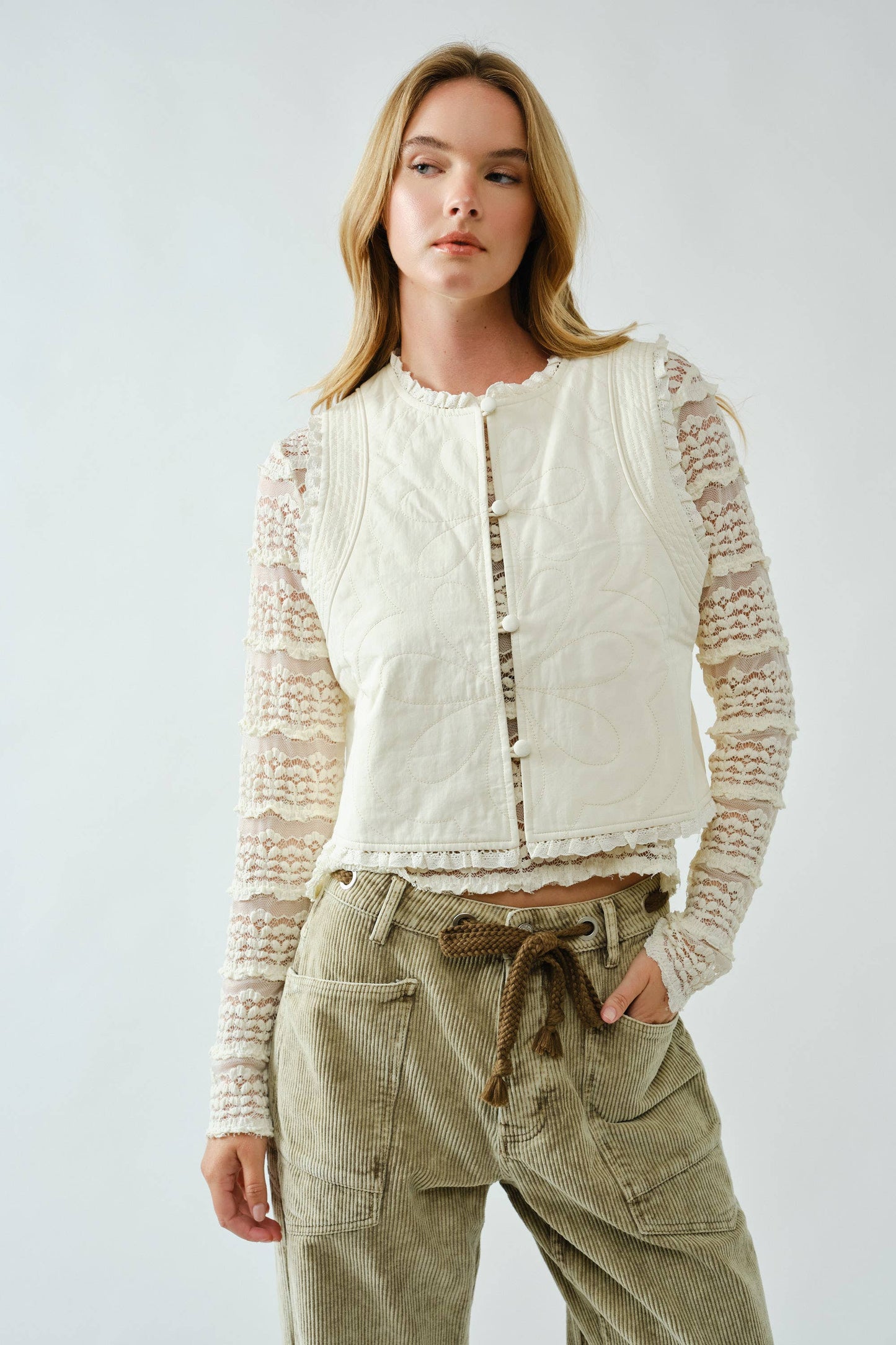 LOVELY COTTON QUILTED RUFFLE VEST