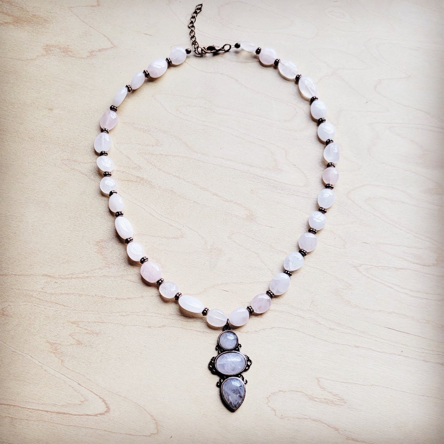 ONLINE EXCLUSIVE Rose Quartz Beaded Collar Necklace w/ Pendant 260d