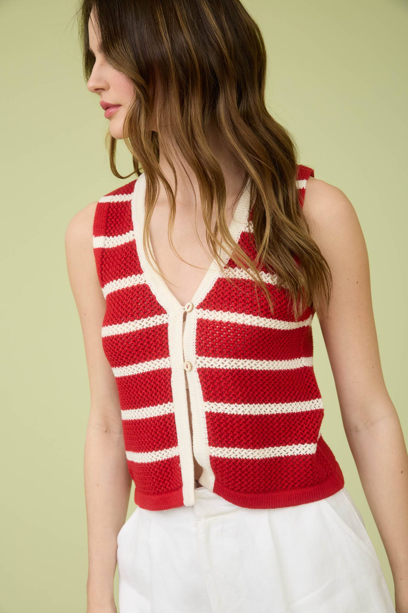 Laurel stripe button Knit Vest