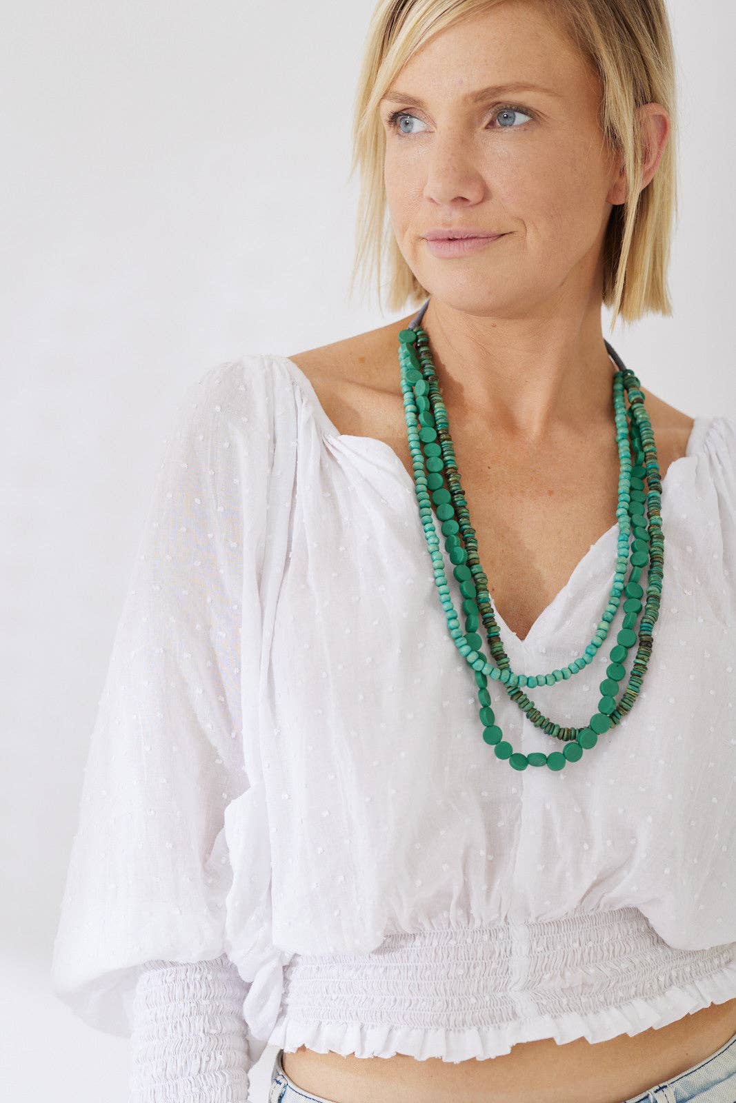 Timber Bead Necklace - Kapalua - Sea Mist