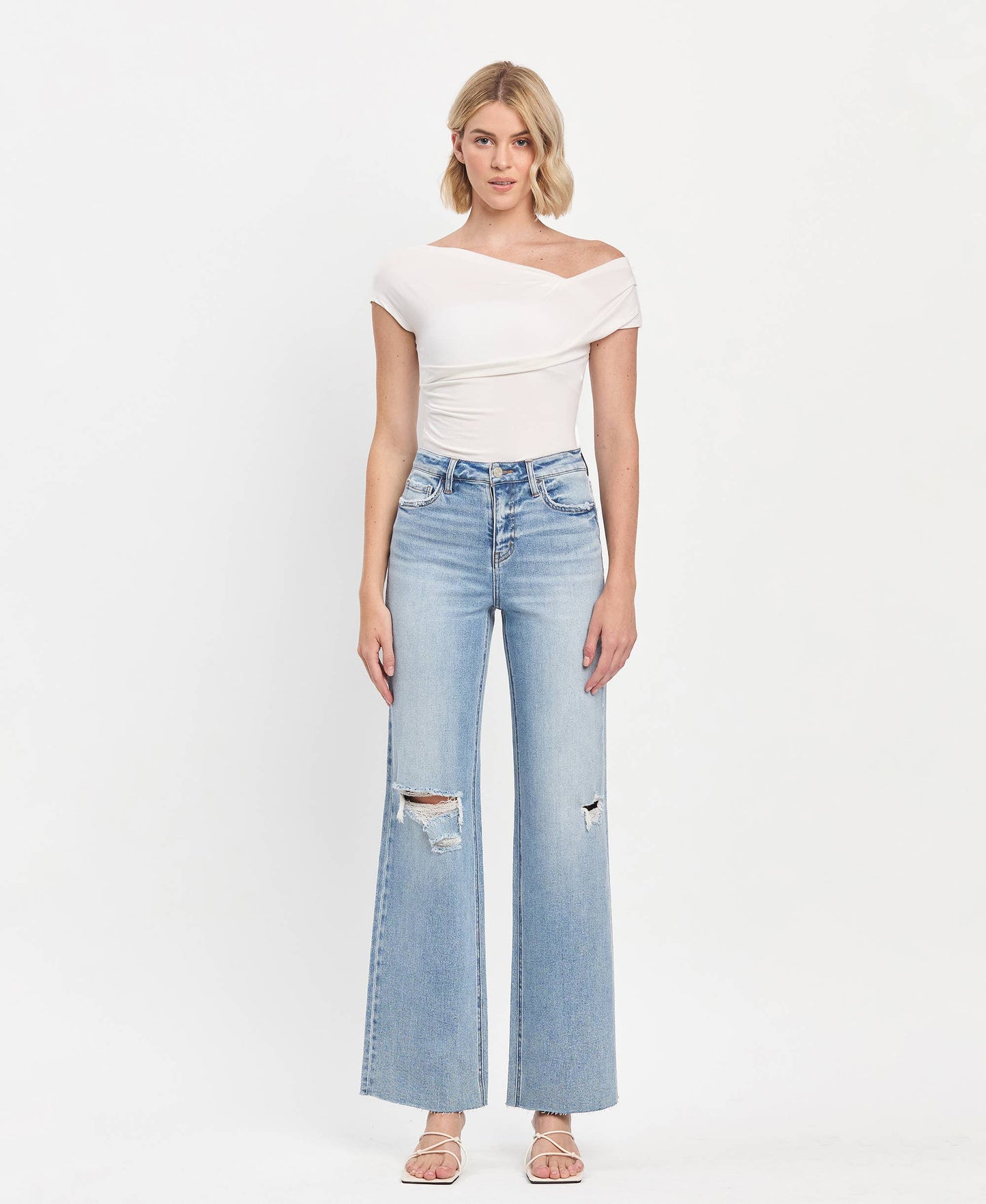 Vervet High Rise raw hem wide leg jeans
