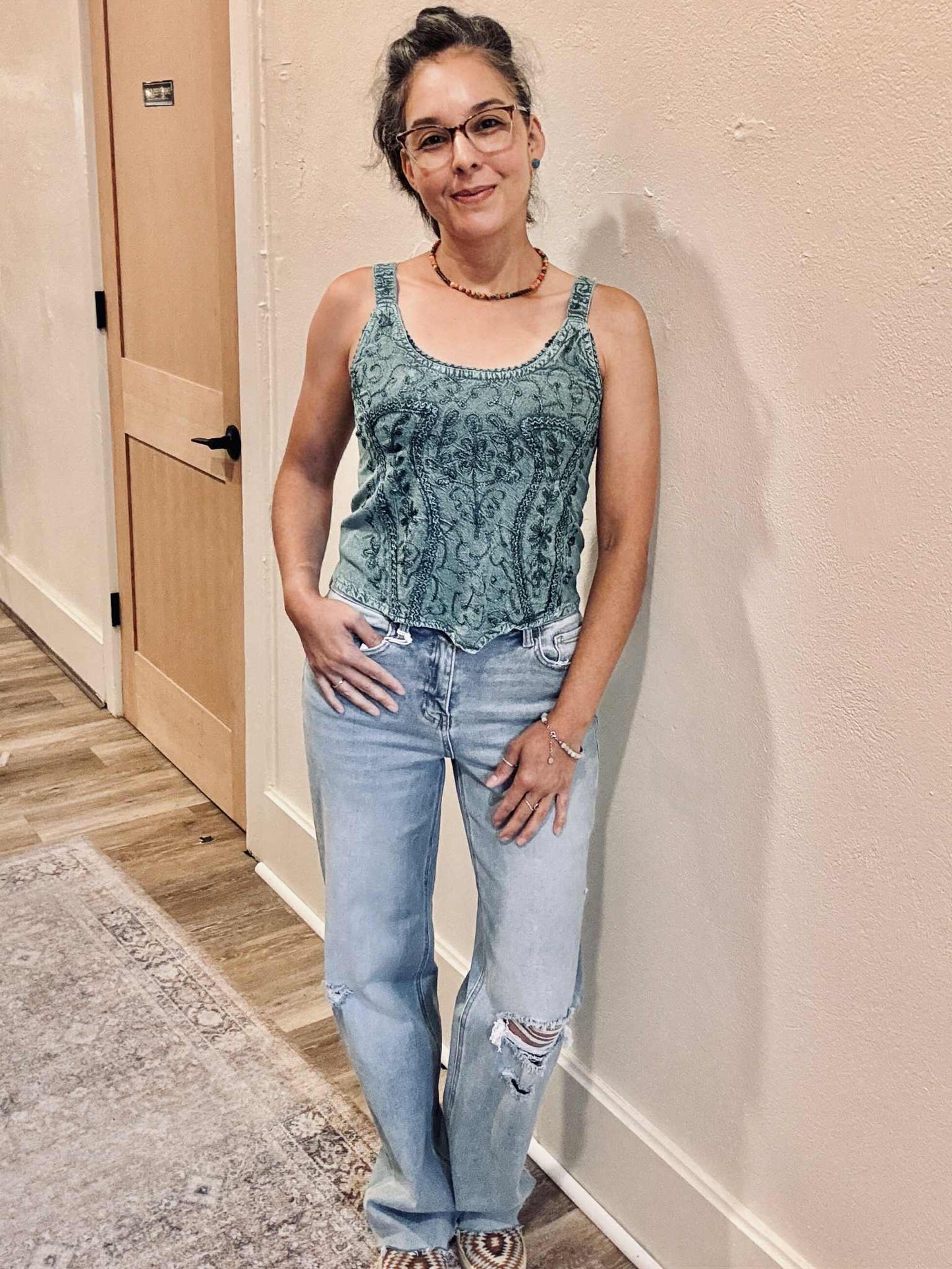 Handcrafted OS Sea Embroidered Tank Top