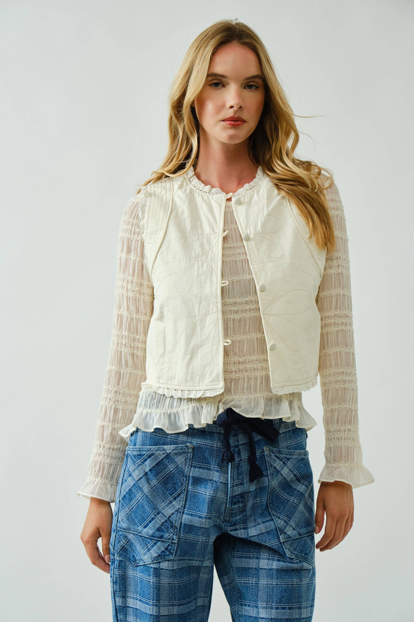 LOVELY COTTON QUILTED RUFFLE VEST