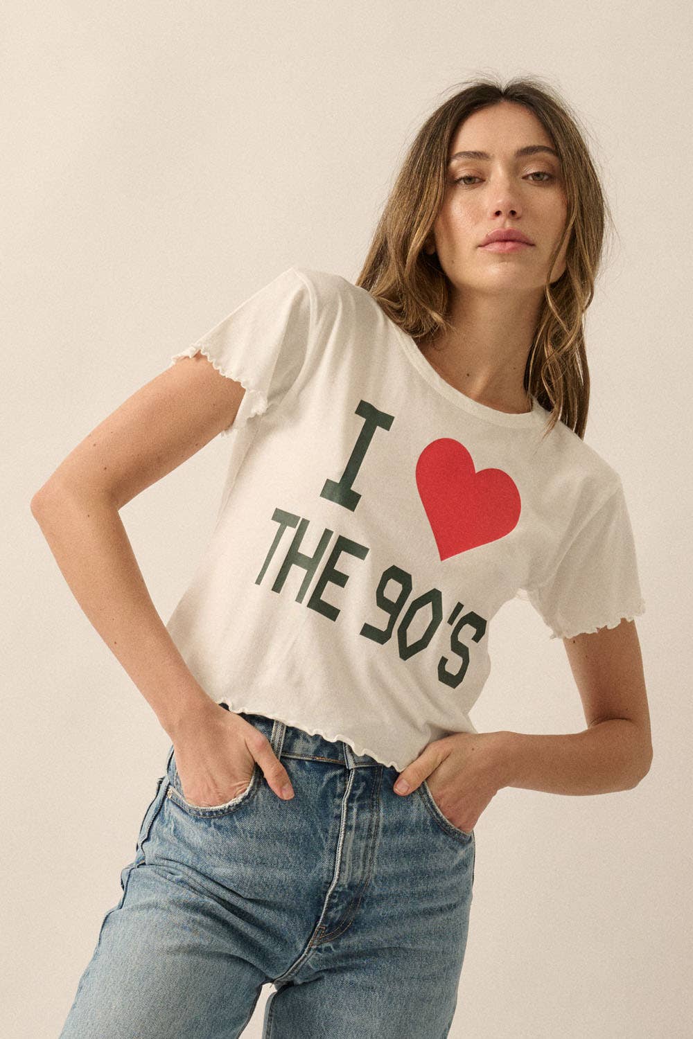 I Love The 90s Vintage-Wash Cropped Graphic Tee
