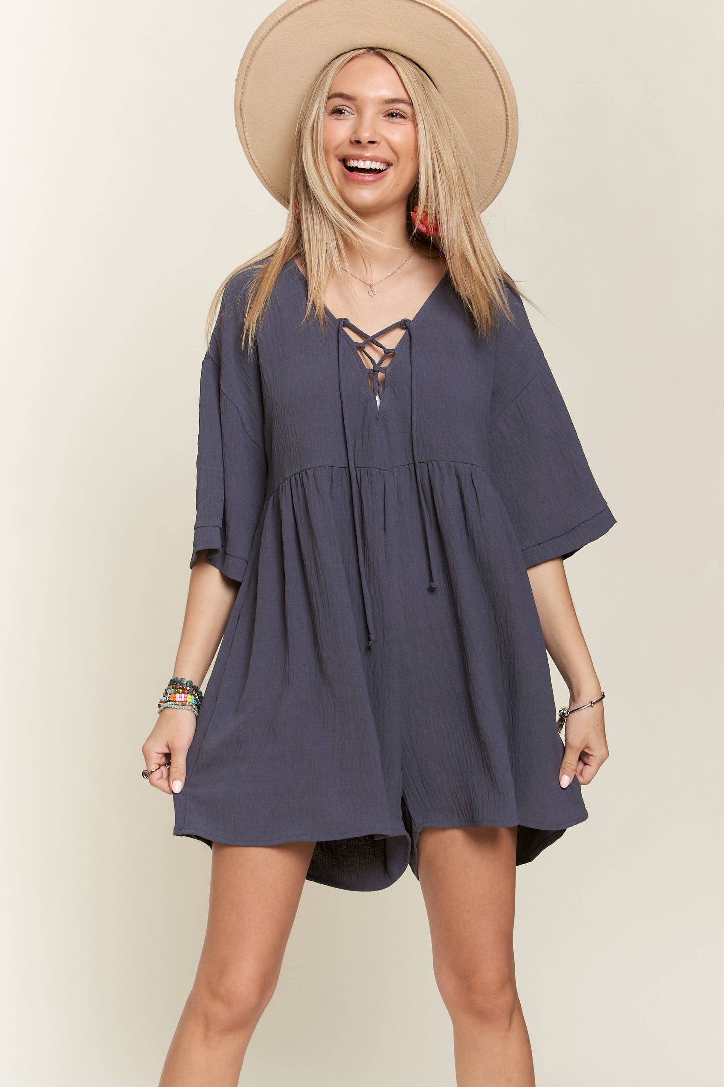 Hilary lace up front romper