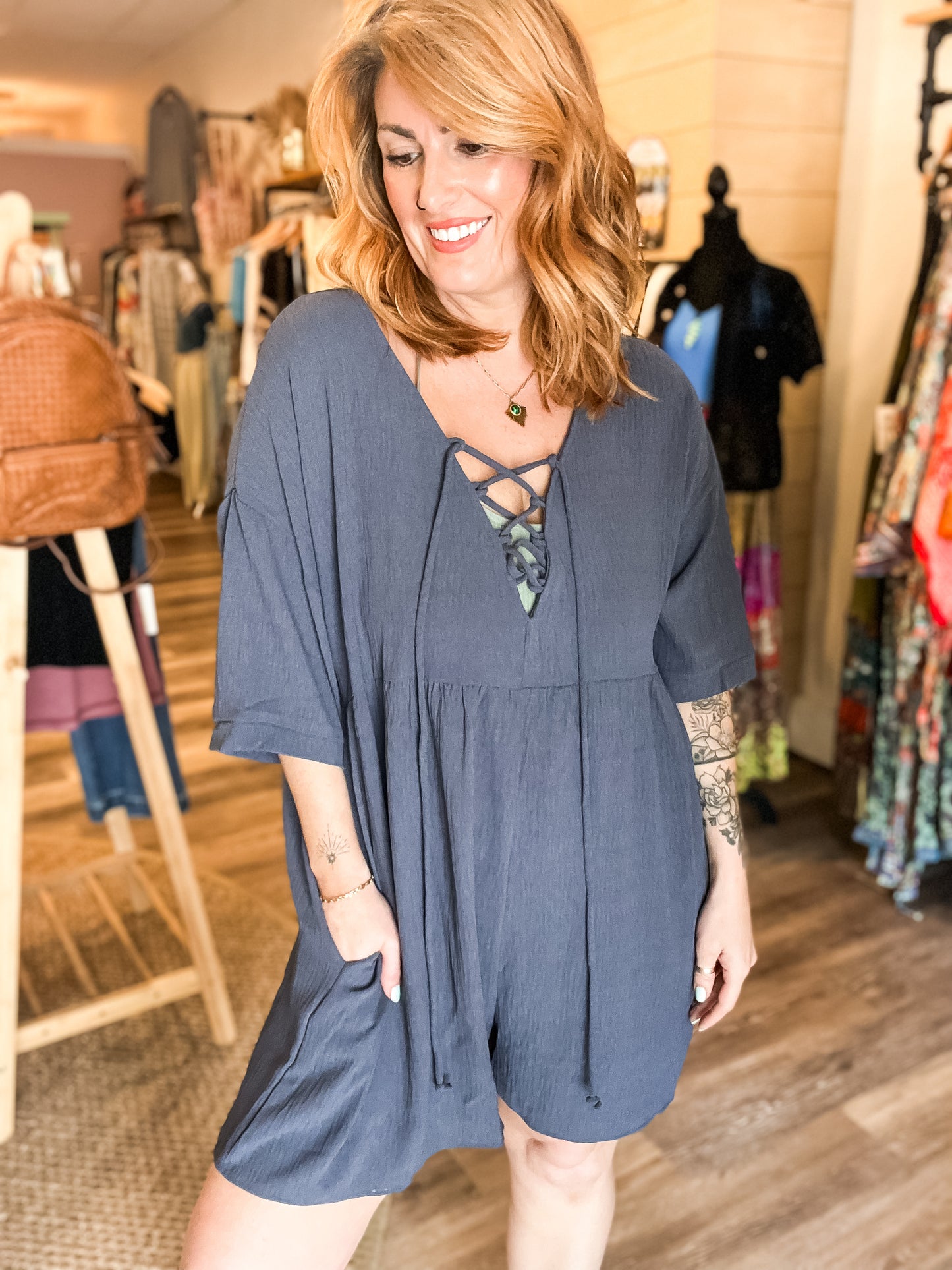 Hilary lace up front romper