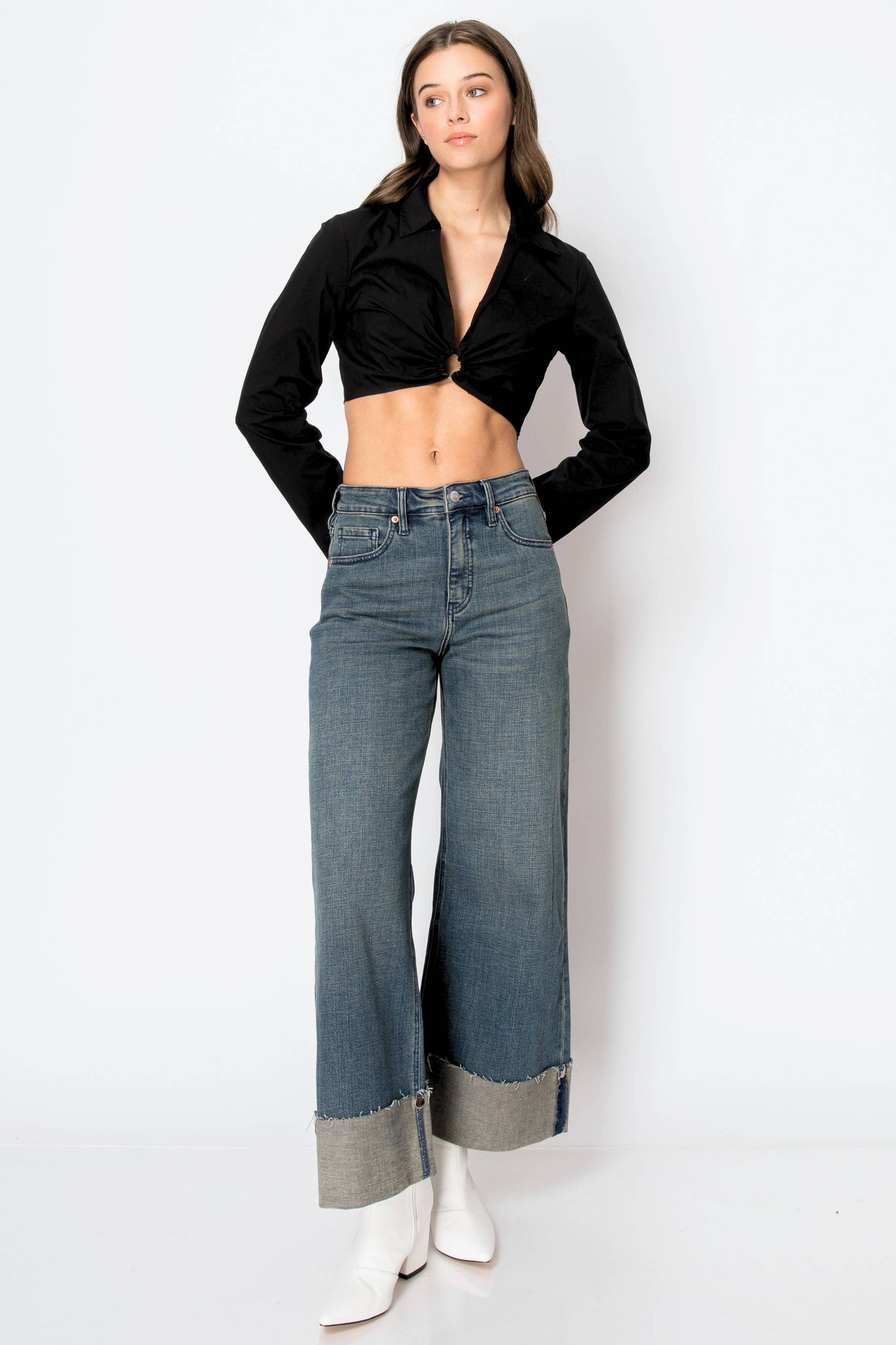 Artemis Vintage High rise with Snap cuff wide leg jeans