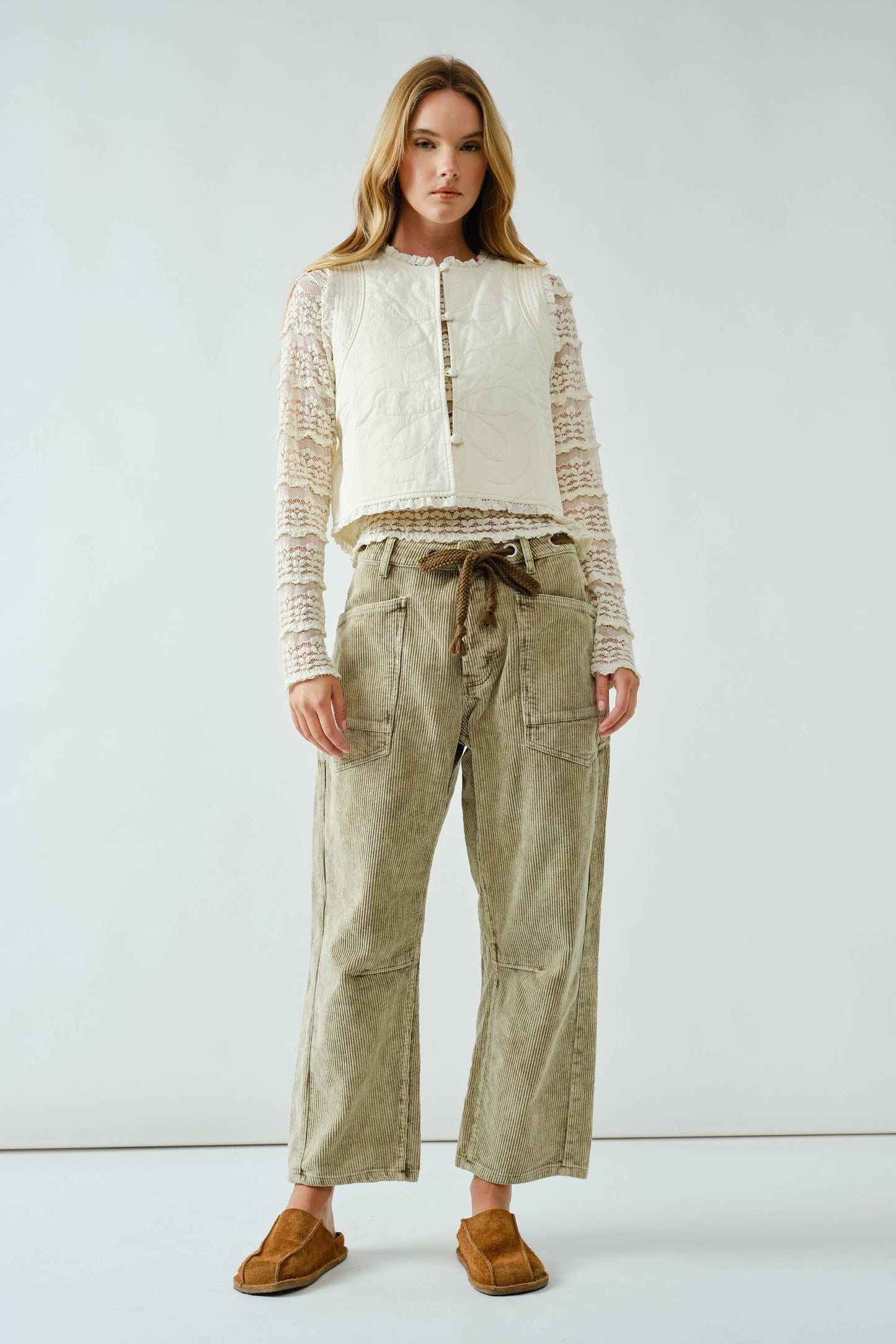 LOVELY COTTON QUILTED RUFFLE VEST