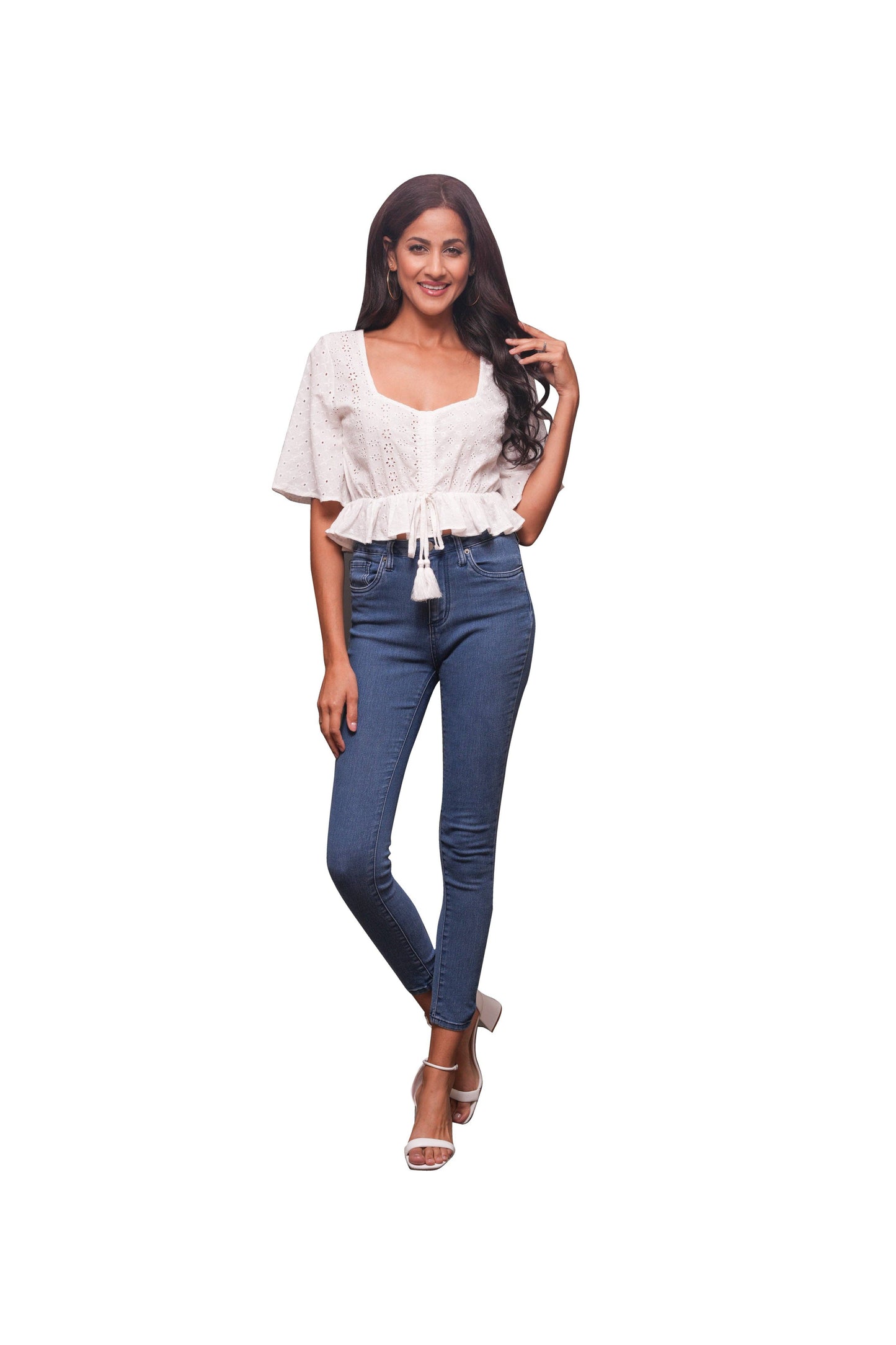 Handcrafted Cropped Embroidered Schiffli Summer Top